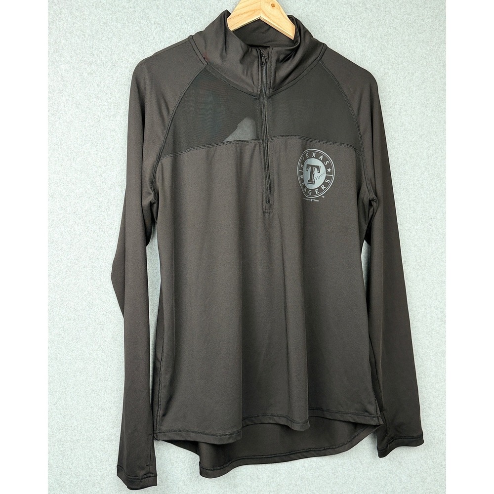 Texas Rangers New Era Pullover Womens L Black MLB Baseball 1/4 Zip Open Back
